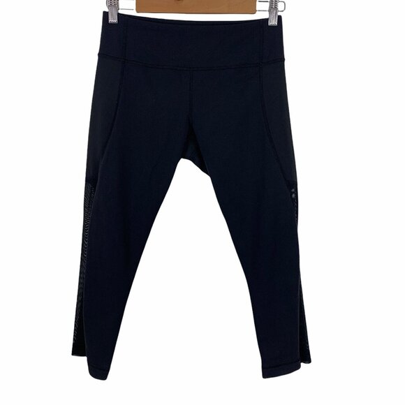 Lululemon Sz 6 Breathe Easy Crop Leggings Sheer Bottoms Pocket Black Activewear